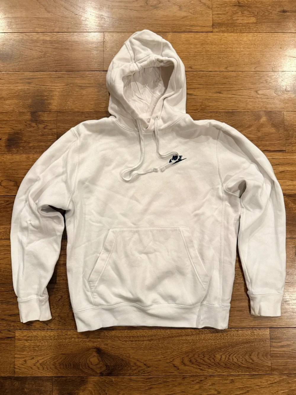 Nike White Hoodie with Small Black Swoosh - Men's Pullover